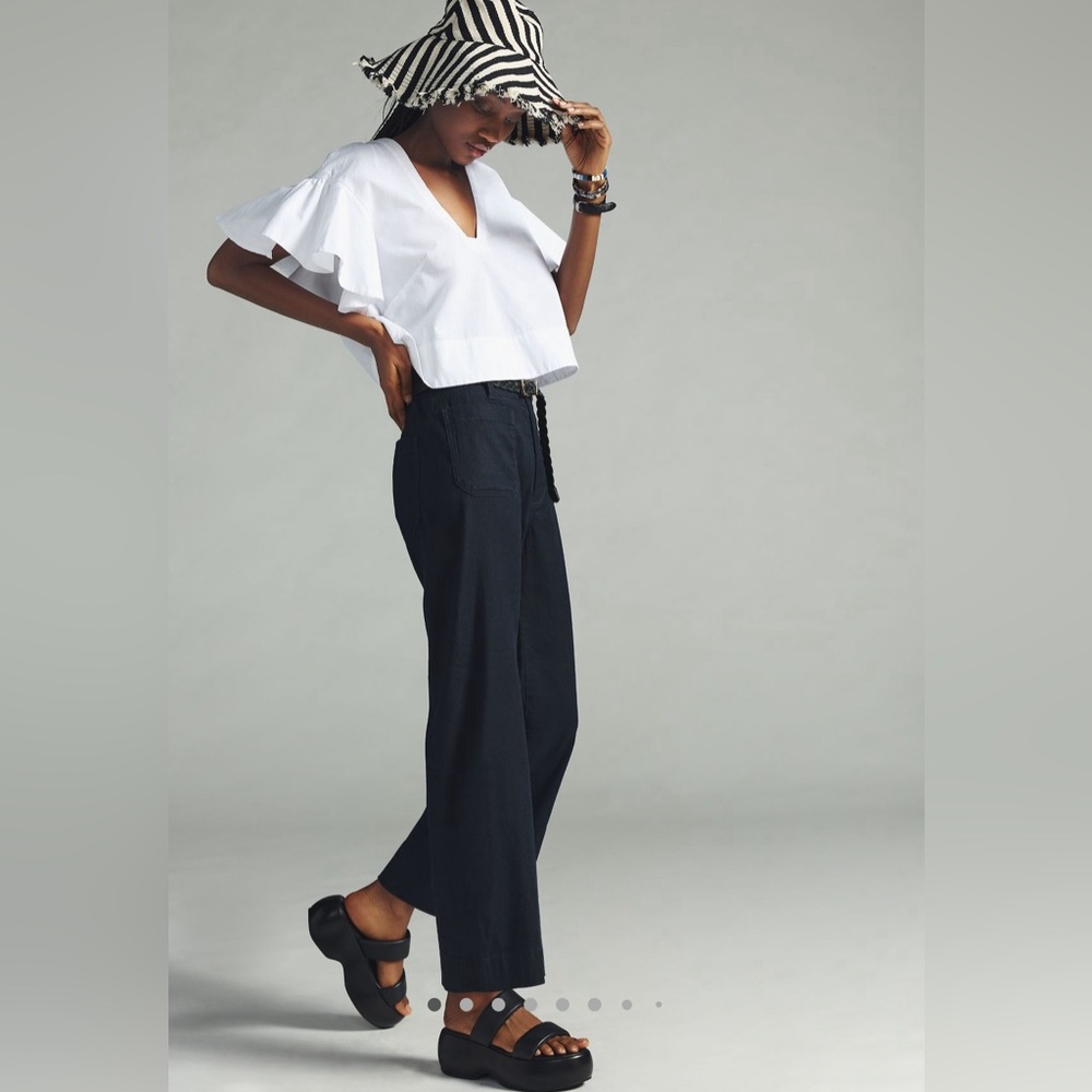 Anthropologie Collette Wide Leg Pant Linen Navy Size 32